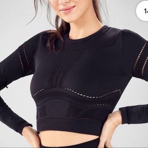 Fabletics laser cut long sleeve crop workout shirt black